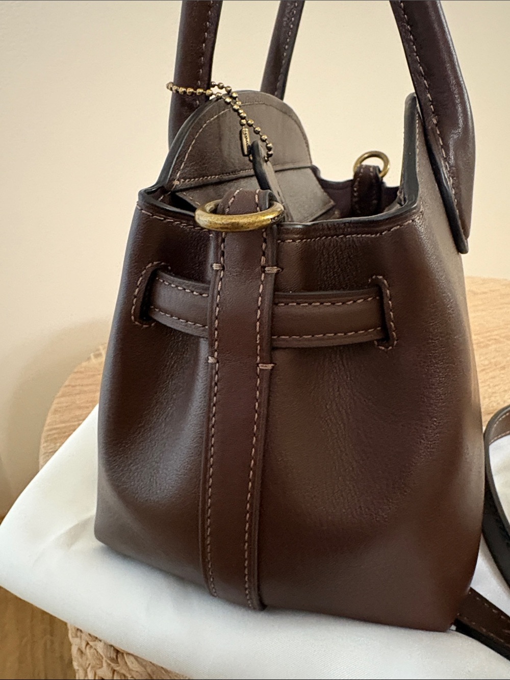 Coach Soft Empire Carryall Bag 21 Maple Brown Brass Leather Crossbody CCY99 - Picture 8 of 12